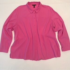 Eileen Fisher Women Blouse Pink Magenta Silk Button Up Long Sleeve Shirt Size XL